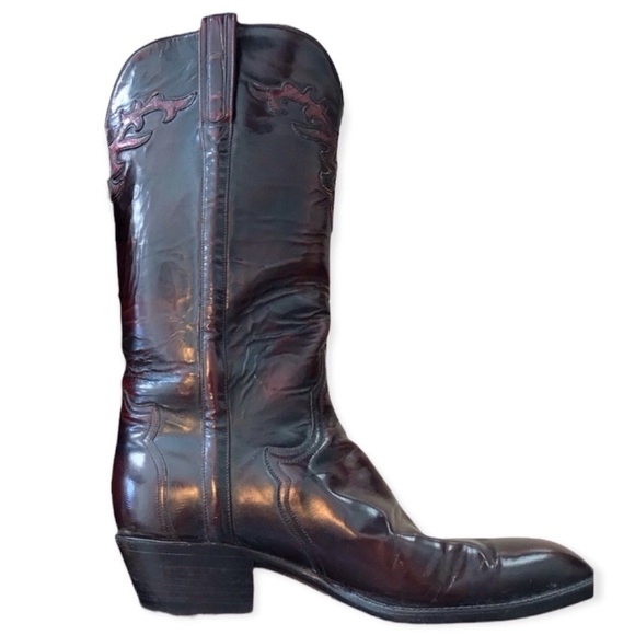 Lucchese Mens Mid Calf Patent Burgundy 